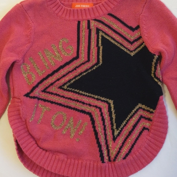joe fresh star metallic knit crewneck sweater with curved hem 2T toddler girls - Picture 2 of 7